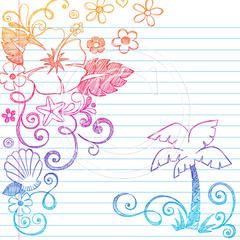 H09 Hibiscus Palm Sketchy Doodles 8x8 Paper
